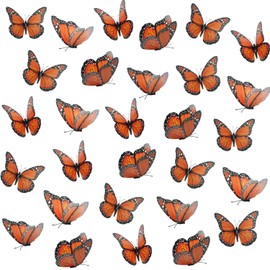 YGbridge Monarch Butterfly Decorations, 50 Pcs Orange Artificial Magnetic Butterflies Realistic Butterflies Picks for Bouquets, Crafts, Home Decor, Floral Arrangements, Parties (50, Orange)