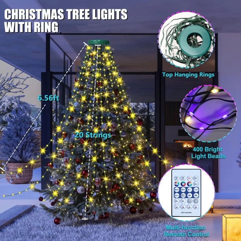 eperfect2012 400LED Smart Christmas Tree Waterfall String Lights Waterproof Garden