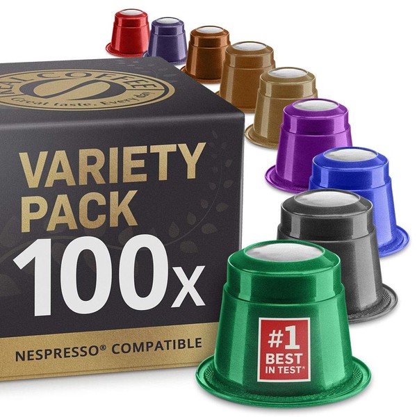 Mixed Variety Pack: 100 Nespresso Compatible Capsules. Organic/Fairtrade Nespresso Capsules.