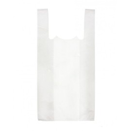 Charm Your Prince 100 White Disposable Plastic T-Shirt Shopping Gift Bags with Handles - Small - 8" x 5" x 16"