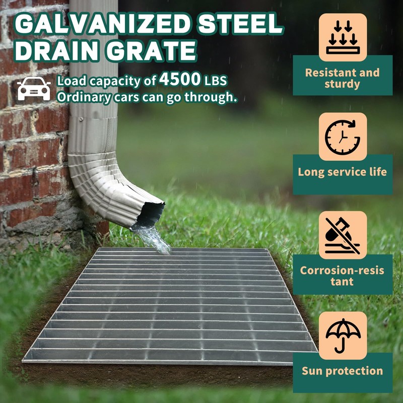 23.6x23.6 Galvanized Steel Drain Grate, B125 Class Sewer Grate, Weather-Resistant