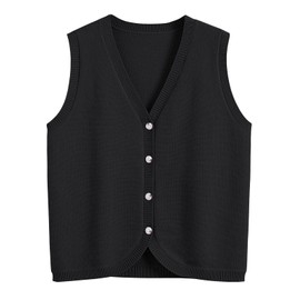 LILLUSORY Vest Tops for Women Sleeveless Knit Sweater Vests Button Down V Neck Casual Clothes Trendy Spring Outfits 2025 Black S