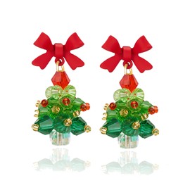 Christmas Earrings for Women Christmas Bell Earrings Crystal Christmas Tree Earrings Santa Claus Earrings for Women Xmas Party Jewelry Gift (Christmas bow)