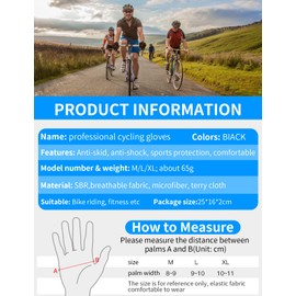 Breathable Bike Gloves, Anti Slip Cycling Gloves, Shock-Absorbing MTB Gloves, Outdoor Full Finger Workout Gloves, Touch Screen Water Resistant Thermal Winter Gloves for Running Cycling Driving (L)