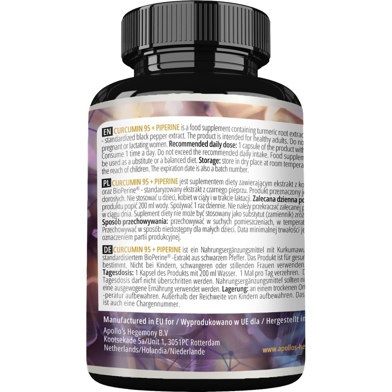 Curcumin 95 + Piperine 302mg per Capsule, High Strength Turmeric