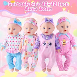 Baby Doll Clothes for 16-18 Inch New Born Doll, 4 Set Sweet Dolls Clothes and Doll Accessories Include 2 Top 3 Jumpsuit 1 Pants 4 Bow Headbands for Dolls Dress-Up (No Doll)