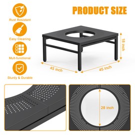 KEESHA Fire Pit Surround Tabletop for Solo Stove Yukon, Bonfire and Other Wood Burning Fire Pit, Outdoor Powder-Coated Square Fire Pit Table with Dust Cover, 45 Inch