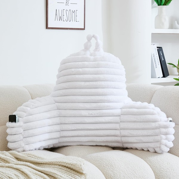 WERDIM Reading Pillow for Sitting in Bed, Faux Fur Back