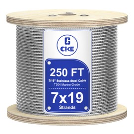 CKE 250FT 3/16" Stainless Steel Cable, 7 x 19 Strand 3/16 Inch Cable Wire Rope for Deck Cable Railing System, 3700lbs Breaking Strength Aircraft Cable for Deck Railing Kit, DIY Balustrade, CW600