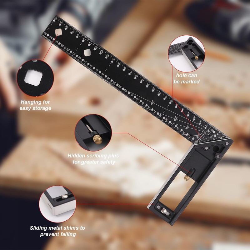 Carpenter's Square Set, Multifunctional 180mm Carpenter's Square and 300mm Try-Angle