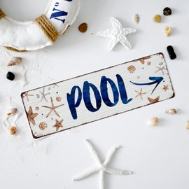 Interluxe Metal Sign – Pool Arrow to the Right – Decorative Sign Weatherproof Maritime Sign Shells Pool Sign