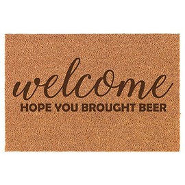 Daylor Welcome Hope You Brought Beer Doormat Brown Natural Coir Rectangular Front Entry Non Slip Door Mat (18 in. x 30 in.)