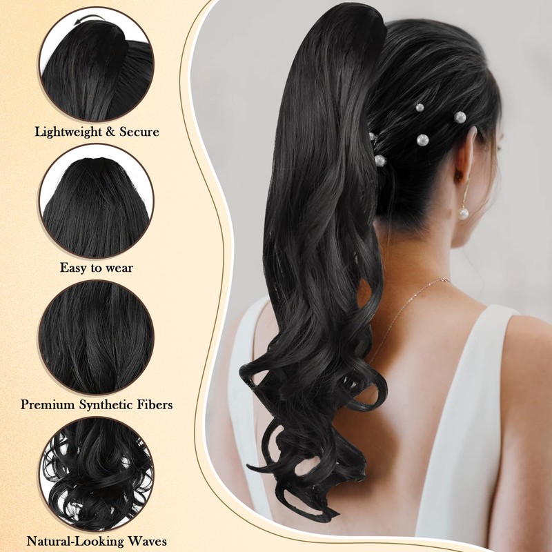 Black Ponytail Extension 24"Claw Clip Ponytail Extension Long Pony Tails