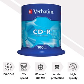Verbatim 43411 700MB 52x Extra Protection CD-R - 100 Pack Spindle