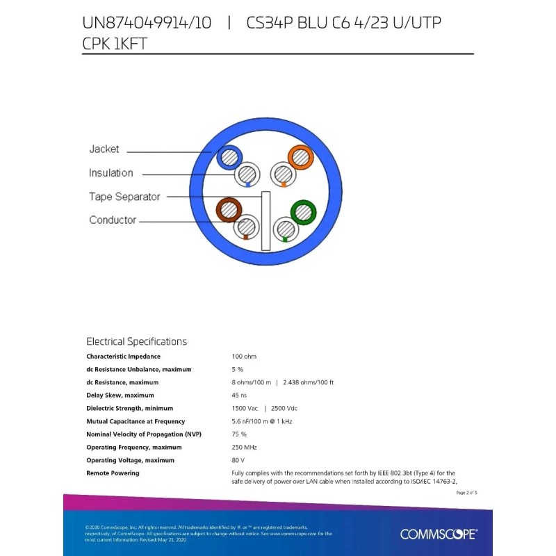 Commscope CS34P 23/4P Cat6 F/UTP WebTrak Plenum Shield Network Cable