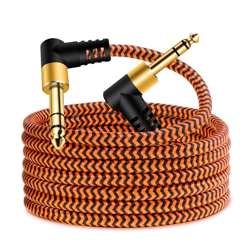 6.35mm Guitar Cable 0.3m, 1/4" TRS Cable Nylon Braided Multi