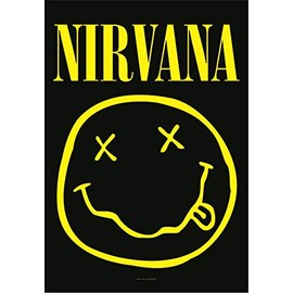 Heart Rock Bandiera Originale NiRVANA Smiley Tessuto, Multicoloured, 110 x 75 x 0.1 cm