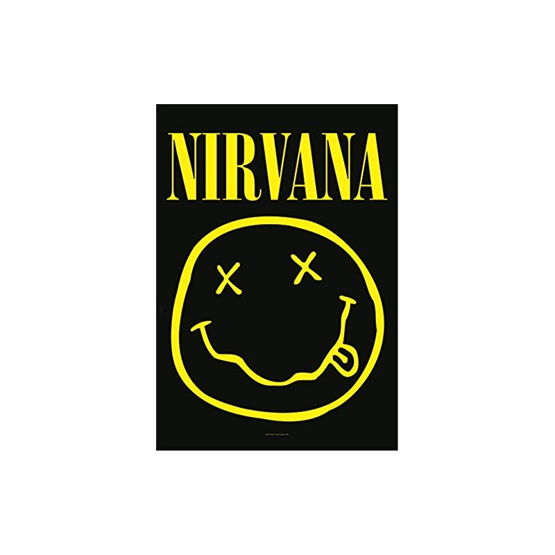 Heart Rock Bandiera Originale NiRVANA Smiley Tessuto, Multicoloured, 110 x