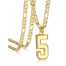 Bandmax Gold Plated Figaro Chain Necklace with Sport Number Pendant Number 5 Charm Necklace for Men Athlete Football Basketball Team Necklaces
