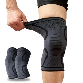 SNOORX Knee Support Compression Sleeves 2 Pack, Professional Knee Brace for Arthritis, Knee Joint Pain, Running, Work out for Men and Women