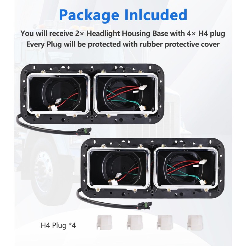 YUWUTF Headlight Housing Base with Wire Harness Compatible with Kenworth
