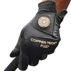 Copper Tech Men's Golf Gloves With Ball Marker (1 Pack) - Optimal Joint Support & Comfort With Copper Compression Feature - Breathable & Tacky - Crafted With Fine AAA Leather - color: BLACK/BLACK, size: XX-Large, Hand Orientation: [Left Hand] For Right H