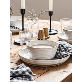 LE TAUCI Dinnerware Sets 12 PCS, Ceramic Plates and Bowls Set, For Housewarming (28 oz Cereal Bowl+ 8" Salad Dish+10" Dinner Plate) x 4, Oven safe, Arctic White