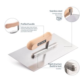 NEYNOR Smoothing trowel without teeth, 270 x 130 mm, professional stainless steel smoothing trowel, smoothing spatula for laying tiles, ergonomic handle, made in the EU