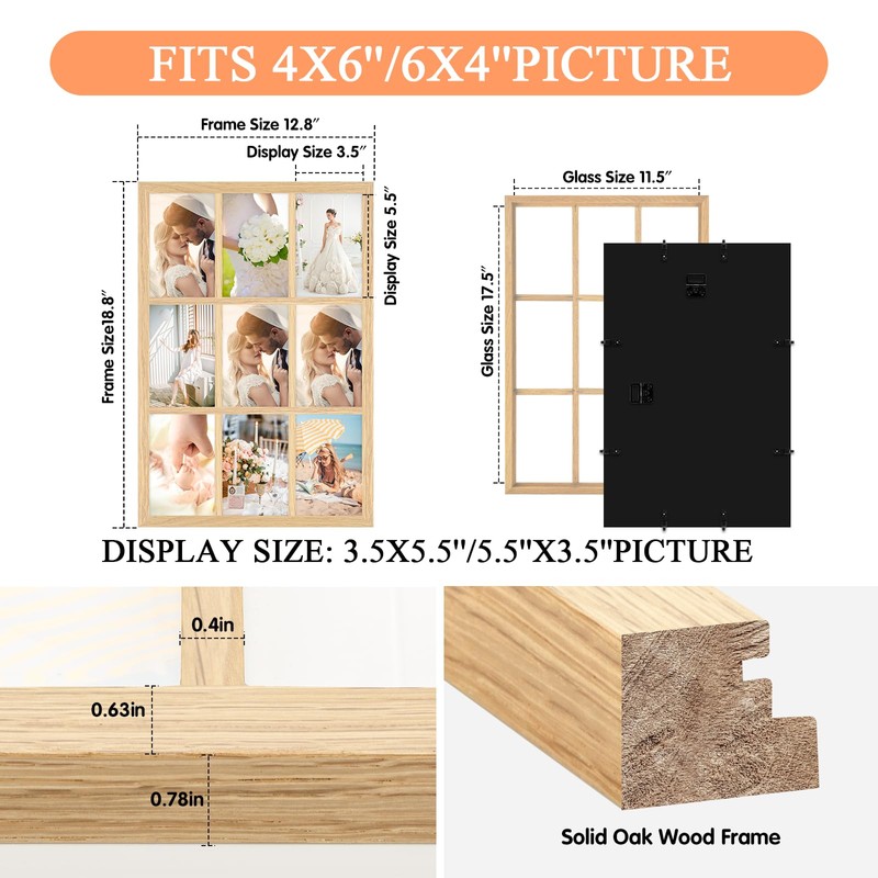 MOUDAMION 4x6 Oak Wood Picture Frames Collage Wall Decor Natural