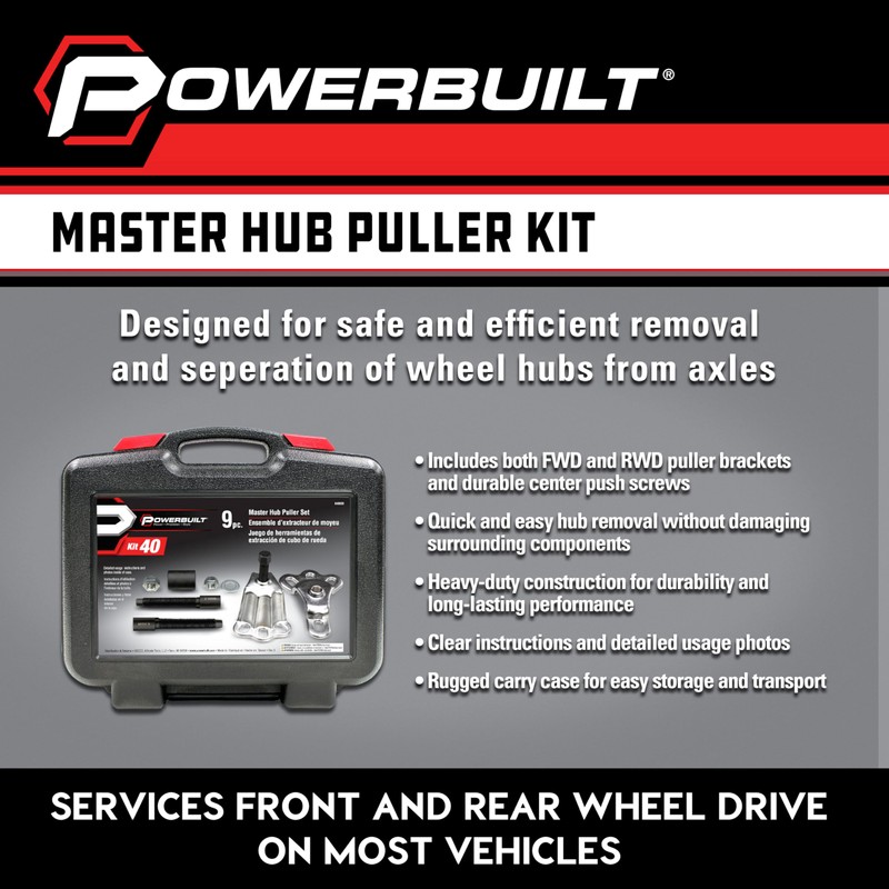 Powerbuilt Master Hub Puller Tool Set, Remove and Install Car