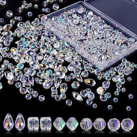 600 PCS Crystal Glass Beads,Assorted Crystal Rondelle Beads for DIY Jewelry Accessories,Jewelry Making and Necklace(Color:White)