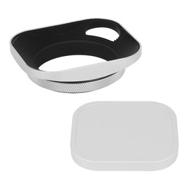 Haoge LH-ES2 49 mm Metal Rectangular Screw-In Hollow Out Sun Visor Lens Hood with Cap for Leica Leitz Finder Camera Lens with 49 mm E49 Filter Thread Silver