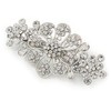 Medium Silver Tone Filigree Diamante Floral Barrette Hair Clip Grip