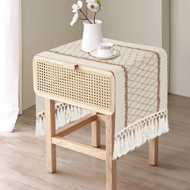 yuboo Summer Coffee Table Runner Boho, Cream Macrame Table Runners Short, Dresser Runner for Bedroom, Dresser Top for Nightstand, Dining Table, Bohemian Summer Table Decor, 48 Inches Long