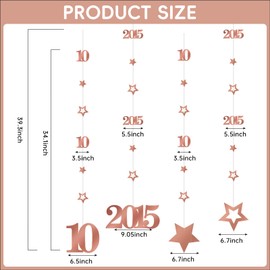 Eucutur Pink Rose Gold 10th Birthday Decorations for Girls, Pre-Strung Glitter Twinkle Number 2015 10 Years Old Hanging Streamer Banner Party Supplies, Pink Happy 10th Bday Anniversary Decor