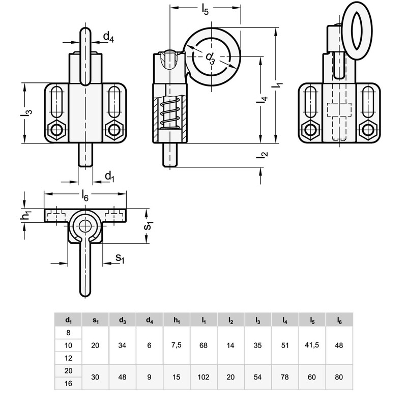 Ganter Normelemente Locking Bolt with Pull Ring for Screwing On