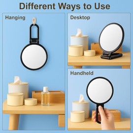 Espejo de Aumento 30x, Espejos de Mano de Viaje con Asa-Espejo de Mano de Doble Cara con Aumento 1X 30X y AsaStand Ajustable, Espejo de Mano Plegable 