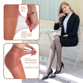 G&Y 3 Pairs Women's Sheer Tights - 20D Control Top Pantyhose with Reinforced Toes(Coffee, S)