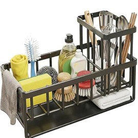 Sink Organiser, Sink Organiser, Dish Drainer Dishes, Kitchen Sponge Holder, for Kitchen and Bathroom, Black