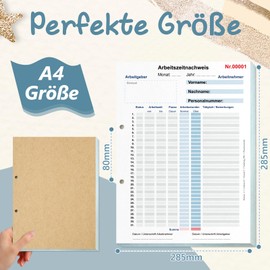 1 Book of Hours Book for Work A4 Work Time Project Pad for 31 Days Monthly with Back Cardboard Work Time Entry Book Timetable for Minijob Full Time 2 x 50 Sheets White Yellow