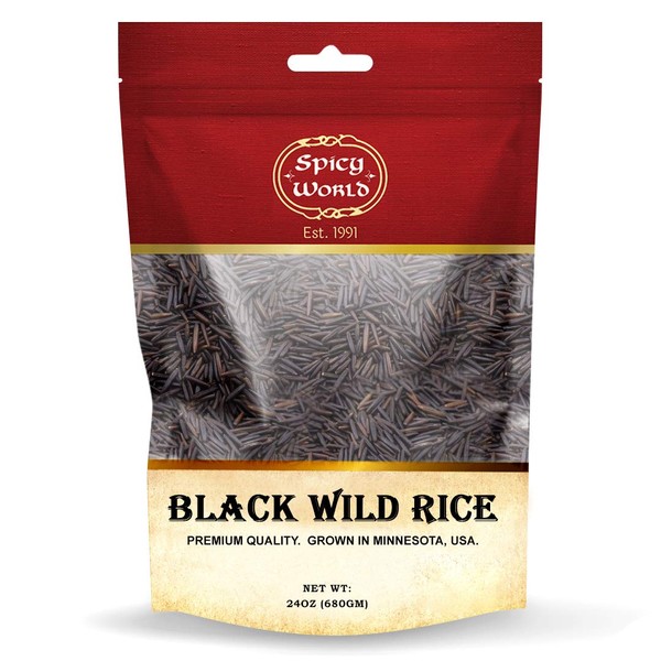 Spicy World Minnesota Grown Black Wild Rice 24oz Bag (1.5LB) | Premium Quality | All Natural, Hearty Grain with Rich Flavor | Perfect for Rice Dishes & Recipes