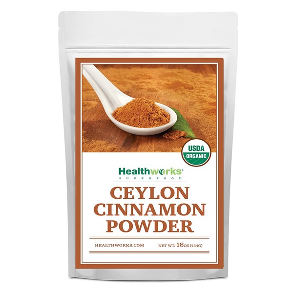 Healthworks Ceylon Cinnamon Powder Ground Raw Organic (16 Ounces / 1 Pound) | Keto, Vegan & Non-GMO | Great with Coffee, Tea & Oatmeal | Premium Antioxidant Superfood/Spice