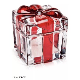 Godinger SHANNON Crystal Gift Trinket Square Present Box Red Bow-Clear By Godinger