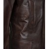HIGOBO Men's Brown Leather Pea Coat Double Breasted Men Peacoat