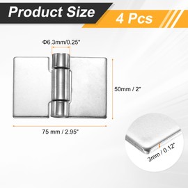 sourcing map 4 Pack Heavy Duty Weldable Hinges, 2" x 2.95" x 0.12" Weld on Butt Hinge 304 Stainless Steel Folding Metal Gate Hinges for Trailer Doors, Silver