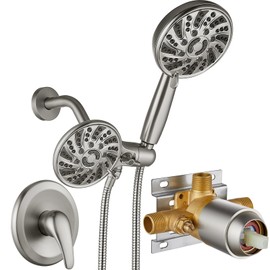 gotonovo Dual 2 in 1 Shower Head Kit High Pressure Combo System Shower Faucet 6 Modes ABS Handheld Spray Shower Trim Kit with Valve Shower Head and Handle Set Brushed Nickel