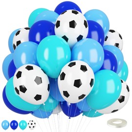 Soccer Ball Balloons, 12 inch Football Balloons Royel Blue Teal Light Blue Soccer Birthday Latex Balloons for Boys Soccer Theme Birthday Party Supplies Children Football Party Decorations