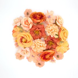 TACOLO Artificial Flowers for Crafts, 24 Pcs Faux Flowers Heads Bulk, Silk Flowers Heads Fake Rose Daisy Peony Faux Flowers for Hair Decoration, Home Wedding, Wreath Making (Orange)