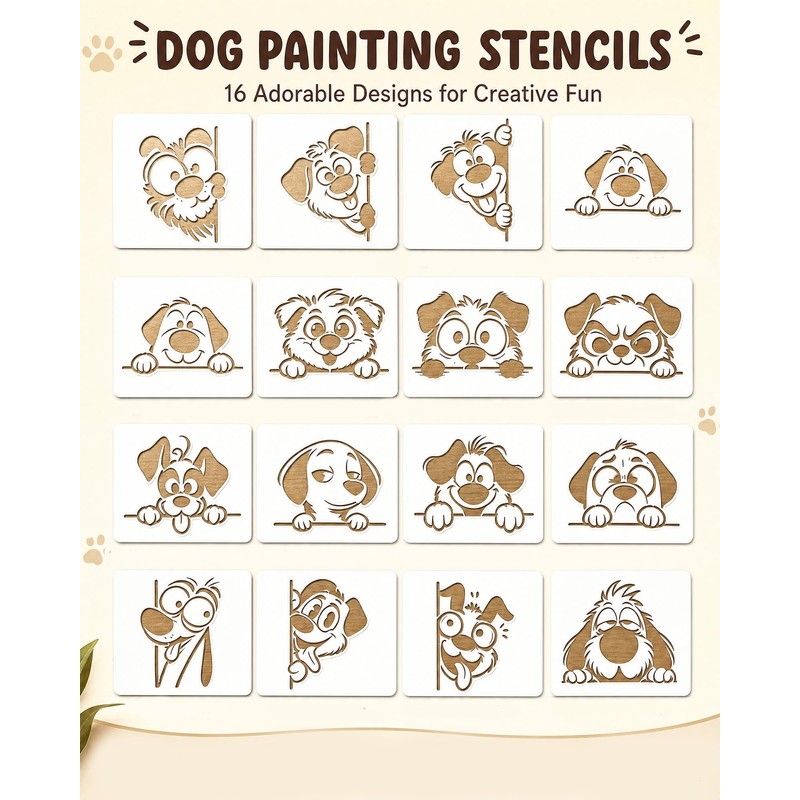 16Pcs Dog Head Stencils for Painting, Reusable PET Plastic Templates