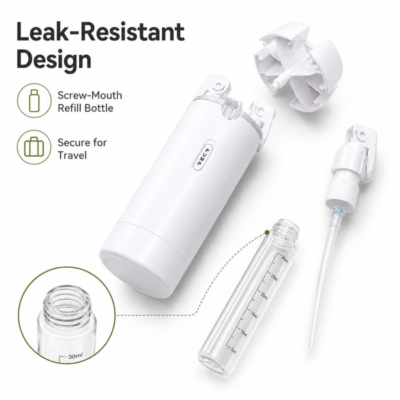 4-in-1 Travel Dispenser Bottle, TSA Approved Leak Proof Refillable Travel